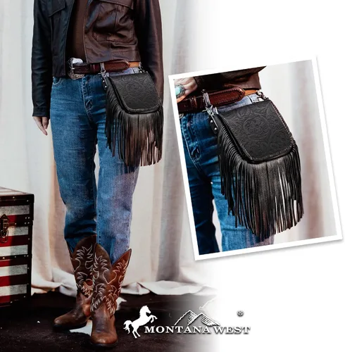 Vista 6 de Montana West Bolso bandolera con flecos estilo occidental para mujer