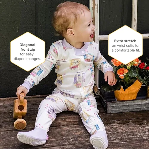 Vista 127 de Burt's Bees Baby Pijama para bebé niña, 100% algodón orgánico, pijama de una pieza, overol diagonal con cremallera, ajuste cómodo