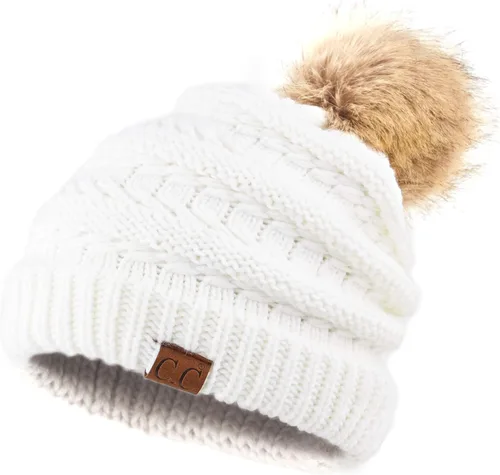 Vista 107 de Gorro unisex liso con pompón y ribete (HAT-43) de C.C Hatsandscarf Exclusives Marfil