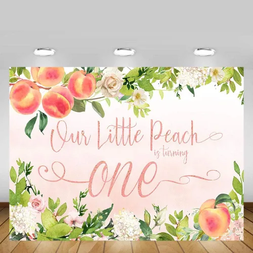 Vista 3 de MEHOFOND Sweet Little Peach Girl - Fondo para fotos de fiesta de cumpleaños, color rosa, floral, vegetación, feliz primer cumpleaños, fondos