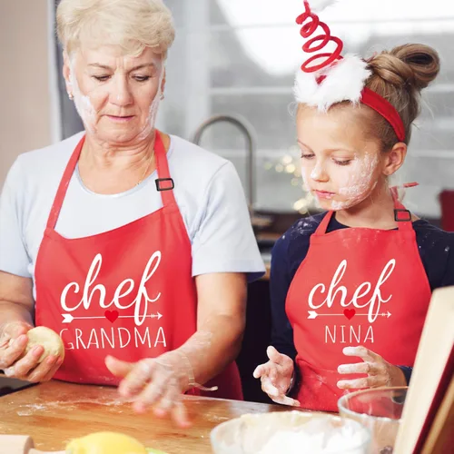 Vista 3 de Delantal personalizado para niños para cocinar, delantal para niños pequeños para niñas y niños, delantales de chef para mujeres, regalo de Navidad