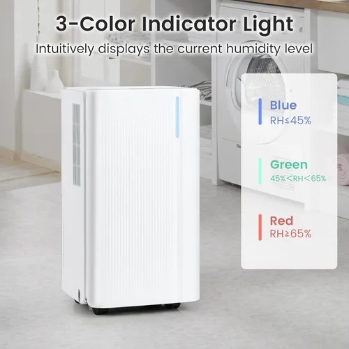 Vista 6 de COSTWAY Deshumidificador de 32 pintas para el hogar, deshumidificador portátil de 2000 pies cuadrados para dormitorio, sótano, baño, temporizador