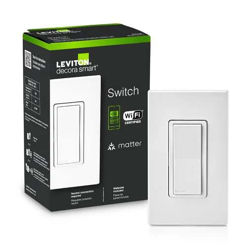 Vista 18 de Leviton Decora Smart interruptor regulador de intensidad, 0-10V, Wi-Fi, requiere cable neutro, funciona con Matter, My Leviton, Alexa, Google