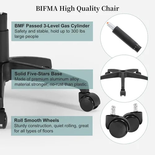 Vista 8 de Silla de oficina ergonómica cómoda, silla de escritorio de malla con reposabrazos abatibles, silla de escritorio giratoria para computadora