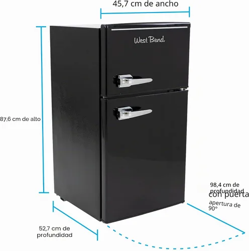 Vista 7 de West Bend - Mini refrigerador con congelador para dormitorio, oficina, bar o dormitorio, refrigerador compacto retro con estantes de vidrio Negro
