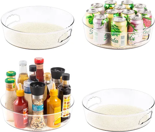 Vista 9 de Paquete de 2 organizadores de gabinete Lazy Susan con asa de 12 pulgadas, tocadiscos giratorios transparentes Lazy Susan para despensa, fregadero