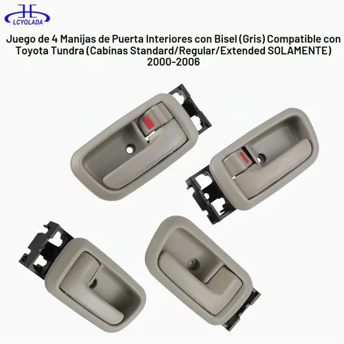 Vista 2 de Juego de 4 tiradores para puerta interior con bisel (gris claro) Compatible con Toyota Tundra 2000-2006 (solo cabinas estándar/extendidas), lado