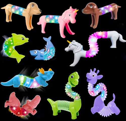 Vista 9 de Tubos Pop de Animales Juguetes Fidget 10PCS, Juguetes Sensoriales para Autismo y Alivio del Estrés, Juguetes de Viaje para Coche y Avión, Rellenos