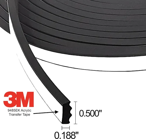 Vista 2 de ESI Sello de goma de espuma EPDM rectangular acanalada (0.500 pulgadas de ancho x 0.187 pulgadas de alto) con cinta de transferencia acrílica 3M