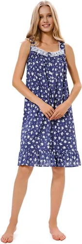 Vista 4 de IZZY + TOBY Camisones de algodón ligero para mujer, camisón de algodón sin mangas, camisón de media pantorrilla para mujer