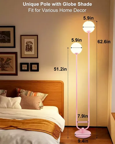 Vista 7 de Lightdot Lámpara de pie rosa de 63 pulgadas, moderna lámpara de pie de globo de mediados de siglo con bombillas LED de 3000 K incluidas