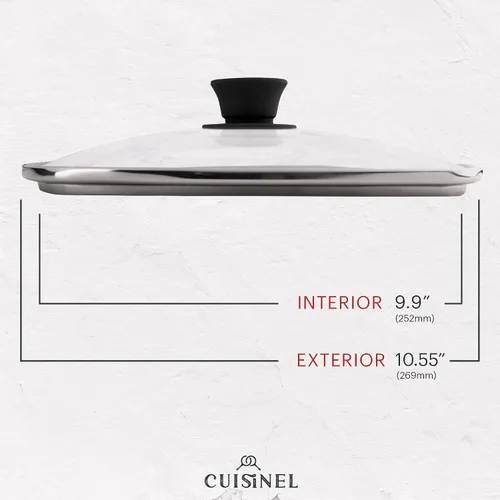 Vista 4 de Cuisinel - Sartén de hierro fundido cuadrada para parrilla + tapa de vidrio + raspador de sartén + cubierta de mango - Sartén con nervaduras