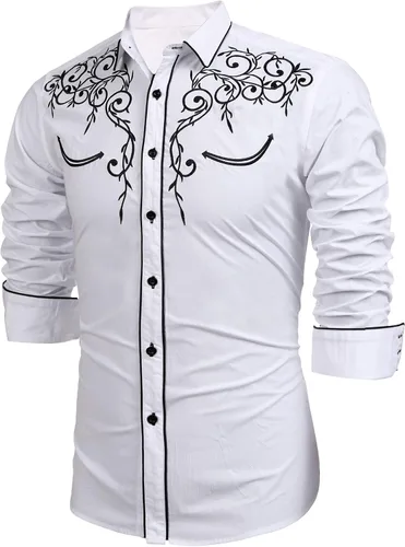Vista 2 de Coofandy Camisa de hombre de manga larga ajustada con bordado casual de botón