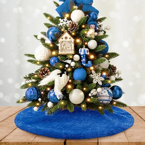 Vista 23 de Falda de Árbol de Navidad de 24 Pulgadas - Falda de Árbol de Piel Sintética Esponjosa Beige Blanca, Decoración Navideña de Felpa de Color Toka