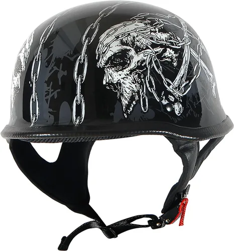 Vista 3 de 1Storm Casco de motocicleta de estilo abierto con diseño de media cara alemán con certificación DOT: HKY602 Calavera con cadena Calavera de cadena