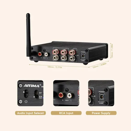 Vista 10 de AIYIMA A03 2.1 Canal Clase D Amplificador 50W+50W+100W TPA3116 Subwoofer Bluetooth Amp HiFi Amplificador de Potencia con Adaptador de Corriente