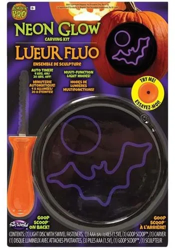 Vista 2 de Kit para Tallar Calabaza con Murciélago de Luz Neón Multicolor