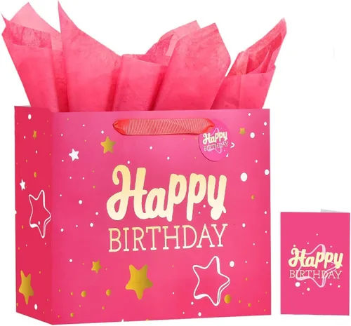 Vista 49 de Powbrace Bolsa de regalo de cumpleaños número 30 negra de 13 pulgadas con papel de seda y tarjeta de felicitación para fiestas, bolsa de regalo