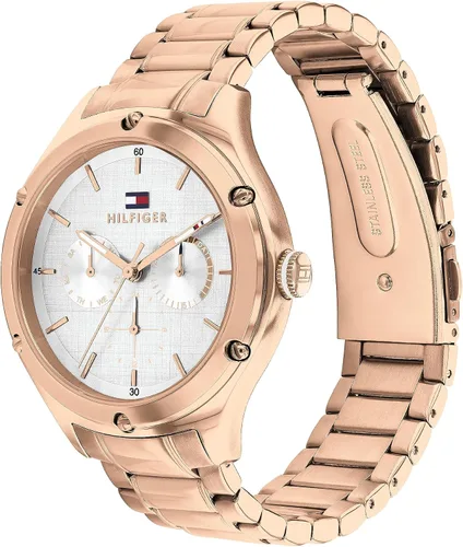 Vista 2 de Tommy Hilfiger Reloj multifunción de cuarzo para mujer con esfera blanca plateada (Modelo 1782682), Oro Rosa, Classic