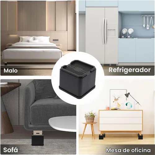 Vista 6 de MYMULIKE Elevadores de cama de gran tamaño, elevadores de muebles resistentes de 4 pulgadas que soportan hasta 6000 libras, bloques de elevación