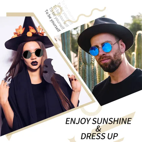 Vista 2 de Joopin Gafas de sol redondas pequeñas Hippie Circle Teashades Traje de protección UV Todo negro