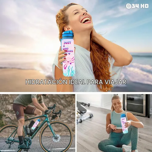 Vista 7 de 34HD Axolotl - Botella de agua de 32 onzas, bonita botella motivacional para mujer, botella de gimnasio con marcador de tiempo, regalo