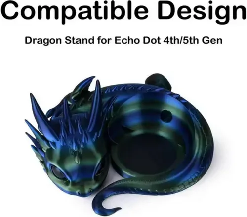 Vista 4 de Dragon - Soporte de altavoz para Echo Dot 4ª/5ª generación, soporte de escritorio impreso en 3D, negro (oro negro)