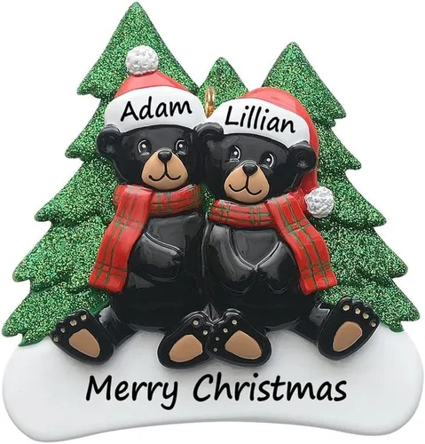 Vista 10 de Adorno personalizado de oso negro 2025 – Decoración de árbol de Navidad de familia de 2, animal del bosque, adorno de nuestra primera Navidad juntos