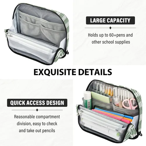 Vista 5 de Estuche para lápices de gran capacidad Estuche cosmético portátil organizador de escritorio para hombre grado escolar clásico verde blanco pata