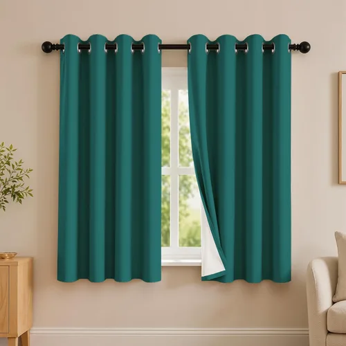 Vista 83 de 2 paneles de cortinas 100% opacas, de peso medio, con aislamiento térmico y ojales para dormitorio, sala de estar, tratamiento de ventana