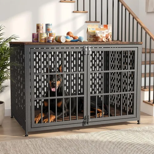 Vista 27 de Muebles de jaula para perros resistentes, jaula decorativa para perros negro (Aged Black)