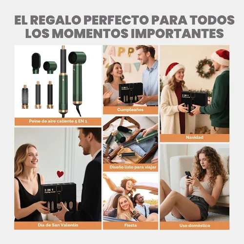 Vista 6 de Cepillo secador de pelo 5 en 1, juego de cepillo secador de pelo mejorado con iones negativos, rizador de aire caliente, rizador de rizos