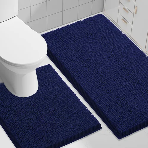 Vista 49 de Juego de alfombras de baño Smiry de 2 piezas, suave alfombra absorbente de chenilla y juego de alfombra en forma de U para inodoro, alfombra de baño