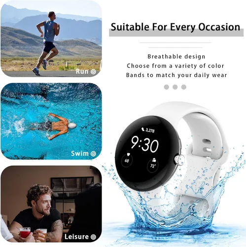 Vista 5 de Correa Compatible con Google Pixel Watch 1/2/3/4 (41mm), Pulsera de Reemplazo de Silicona Suave Deportiva para Google Pixel Watch 41mm Blanco