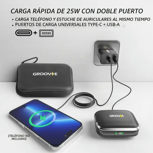 Vista 7 de Groove Auriculares inalámbricos 4 en 1 con estuche de carga, 80 horas de reproducción, auriculares inalámbricos Bluetooth 5.3 IPX7, impermeables