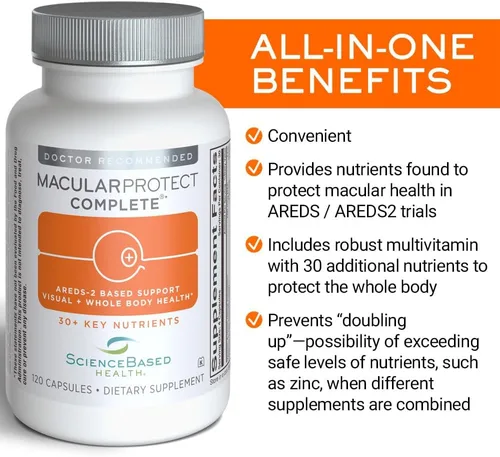 Vista 2 de ScienceBased Health MacularProtect Complete - Suplemento de salud ocular AREDS 2 y multivitamínico diario - Más de 30 nutrientes con luteína