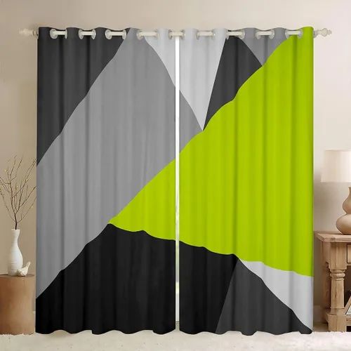 Vista 28 de Cortinas opacas de 38 pulgadas de ancho x 45 pulgadas de largo, cortinas opacas de triángulo geométrico naranja, negro, gris claro, cortinas