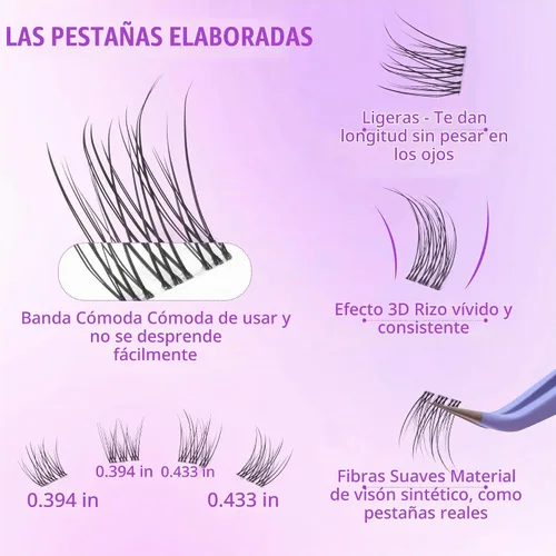 Vista 3 de Extensiones de pestañas en racimo con banda transparente, pestañas cortas y onduladas C, extensiones de pestañas naturales en racimo, pestañas