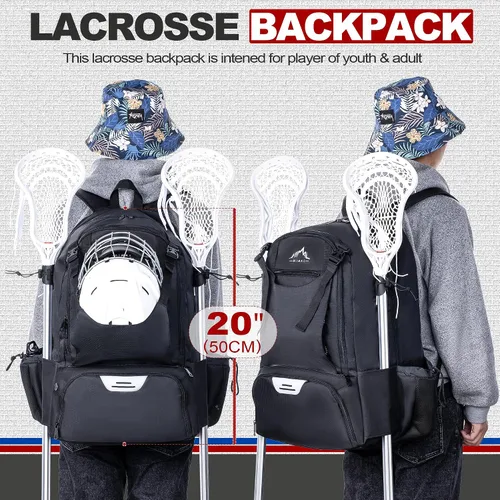 Vista 6 de Mochila para lacrosse GoHimal extra grande con soporte para palo de arrastre Tow Stick Holder