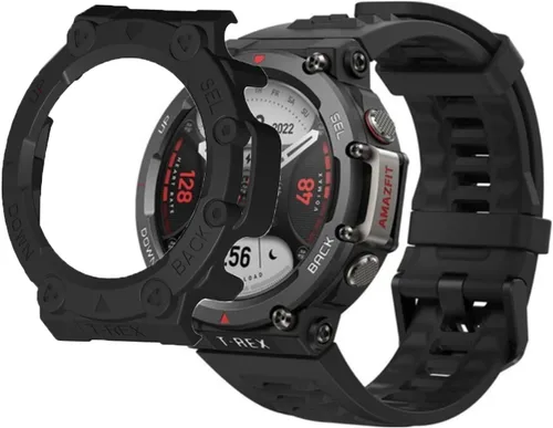 Vista 5 de Funda para Amazfit T-Rex 2, a prueba de golpes, funda protectora de TPU duradera, accesorios para Amazfit T Rex 2 Smartwatch (negro)