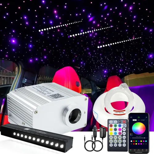 Vista 9 de AZIMOM Control Bluetooth 10W RGBW Twinkle Fibra Óptica Luces Estrella Kit de Luz de Techo 200 Unidades* 0.03 pulgadas x 6.5 pies Cables de Fibra