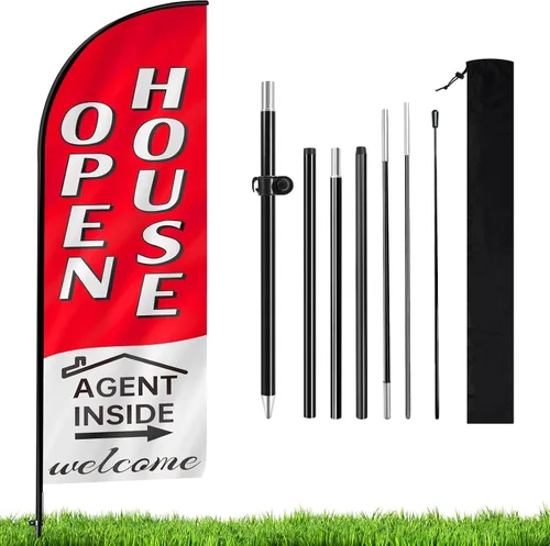 Vista 8 de Letrero de venta de garaje, bandera de plumas y kit de poste para eventos de ventas Yard Garage Sale Banner Flag for Outdoor Business Advertising