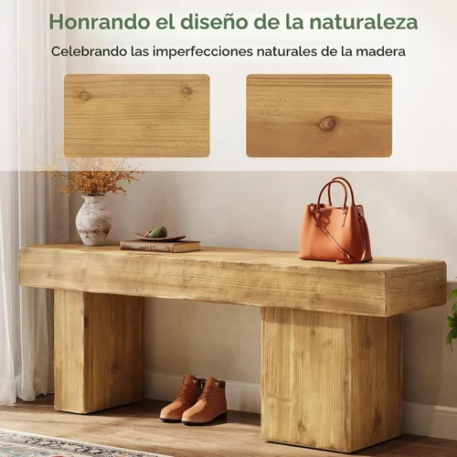 Vista 9 de Banco de Madera Maciza Engrosada, Banco de Entrada Rústico Estilo Granja de 47", con Patas Artísticas, Banco de Comedor de Servicio Pesado