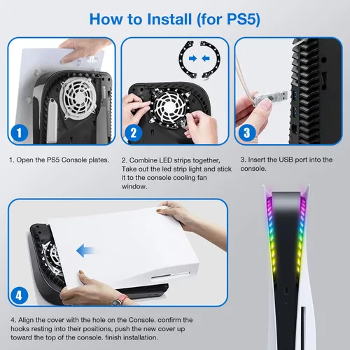 Vista 6 de JUSPRO PS5 LED Light Strip, RGB Ring LED Lights Kit Accessories Compatible with PS5 Slim Console Digital Edition & Regular Edition