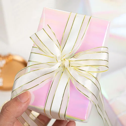 Vista 3 de Papel de regalo iridiscente metálico - 17 pulgadas x 33 pies - Patrón holográfico iridiscente rosa femenino para niñas, papel de regalo de hadas