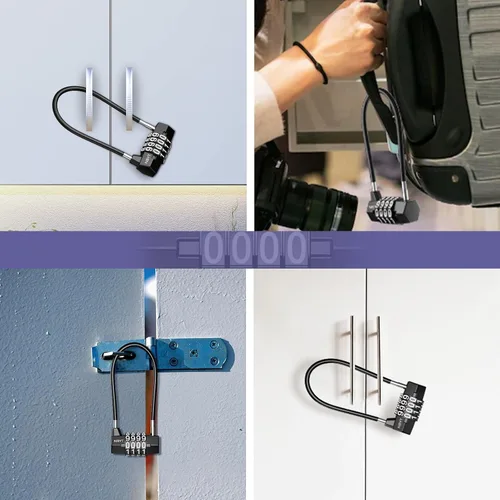 Vista 7 de Cerradura de combinación de grillete largo, 4 dígitos resistente a la intemperie con mango para puerta de gabinete al aire libre, cerradura de mano