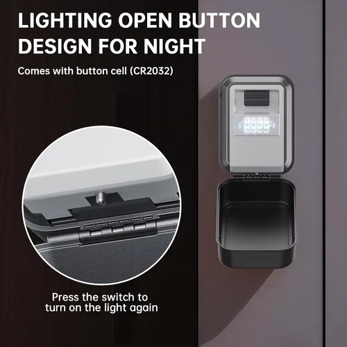Vista 4 de Caja de Seguridad para Llaves con Diales Luminosos, Caja de Seguridad Impermeable para Montaje en Pared para Llaves con Código, Caja de Seguridad