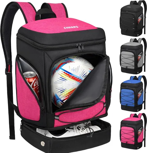 Vista 15 de Mochila de fútbol, bolsa de fútbol con soporte para pelotas, incluye zapatos de tacos separados y compartimento para bolas, bolsas