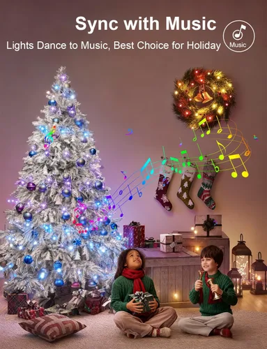 Vista 4 de echosari - Guirnalda de luces inteligentes de Navidad de 33 pies que cambian de color 100 LED Fairy Light with App, Music Sync RGB Built in Chip
