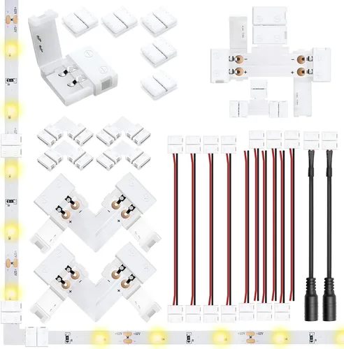 Vista 10 de LightingWill Paquete de 10 unidades de conector de tira LED de 2 pines a presión en forma de L para esquina en ángulo recto o conexión de giro de 10